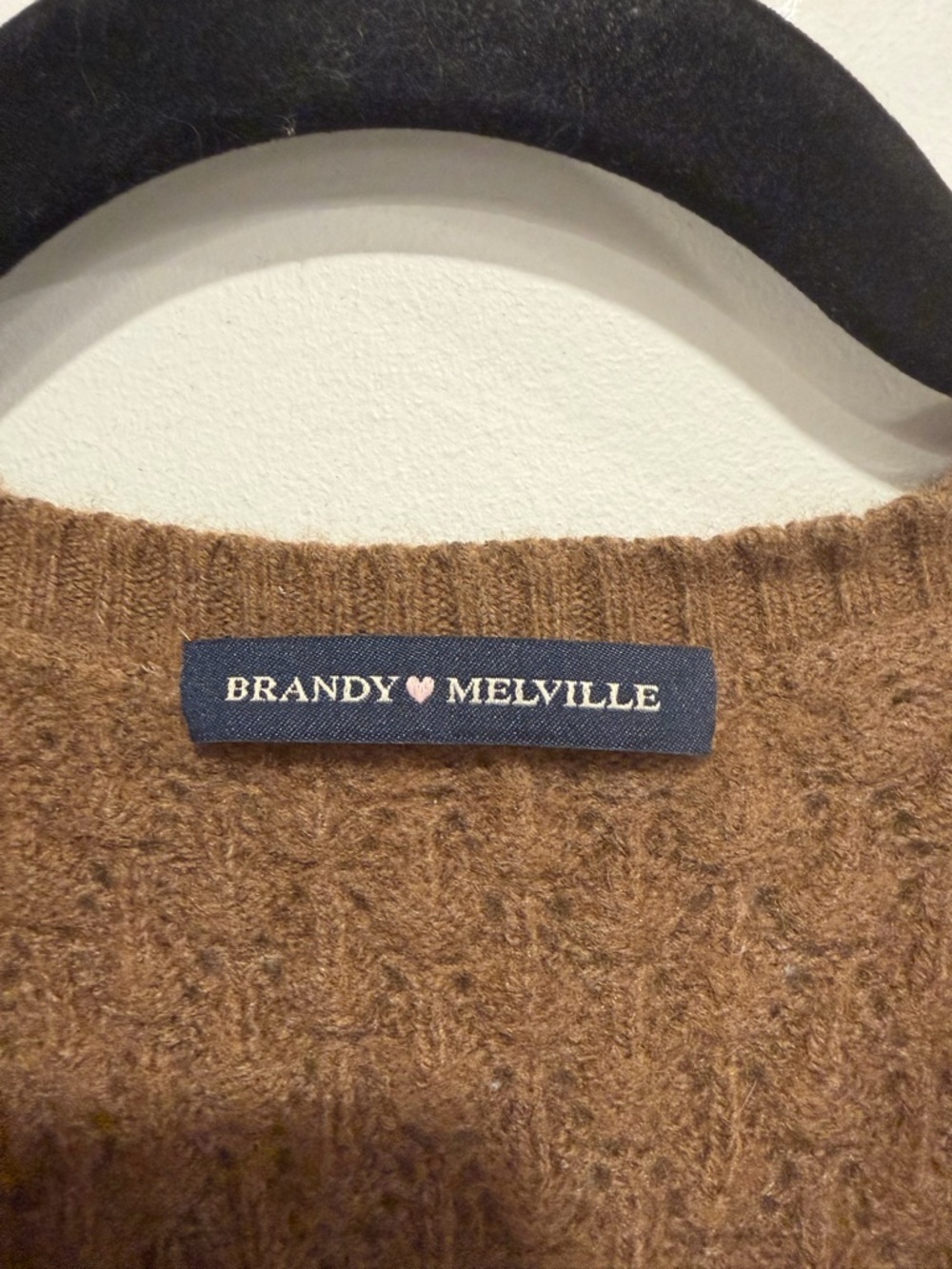 Brandy Melville Brown Cable Knit Sweater Vest Wool Cashmere V-Neck One Size XS S - Picture 3 of 8